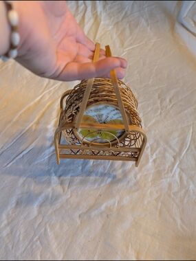 2/40$ Woven Rattan Basket with Handle And Matching Butterfly Coaster